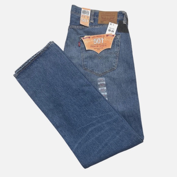 Levis 501 Original Fit Straight Leg Button Fly Retro Style Patchwork Denim Jeans - Picture 1 of 8